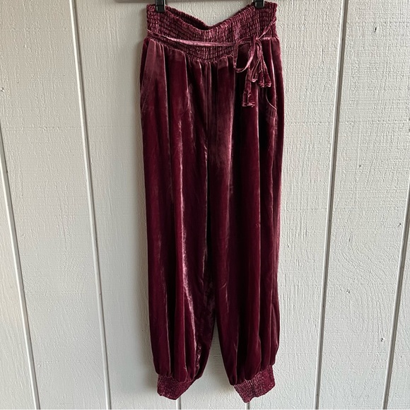 Anthropologie Gloria Velvet Joggers in Wine Bordeaux Size S - Picture 3 of 10